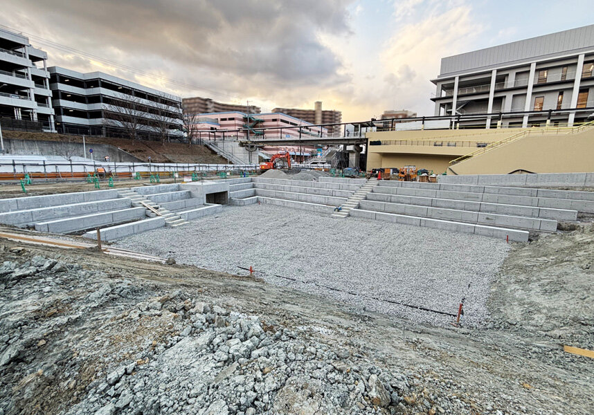 2025年2月外構 集いの広場 雨水調整池施工状況